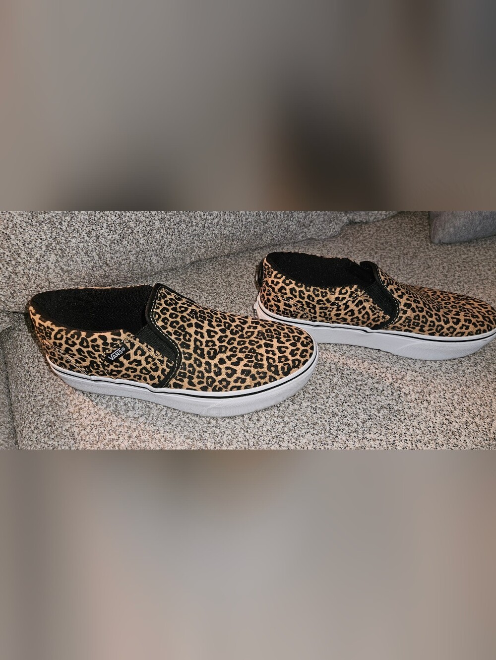 Vans Leopard Print Slip-On Sneakers in Tan and Black